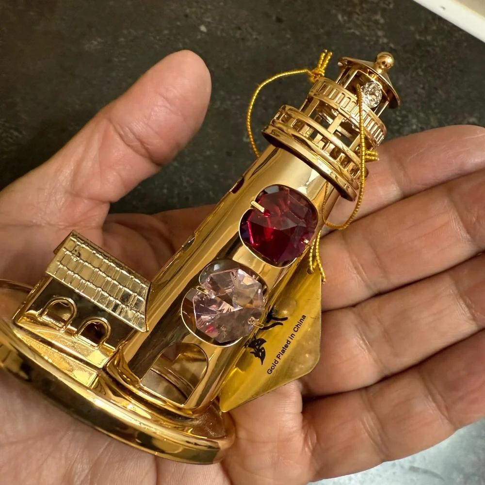 Crystal Temptations Gold Lighthouse Figurine with Crystals 24k plated - Picture 9 of 11